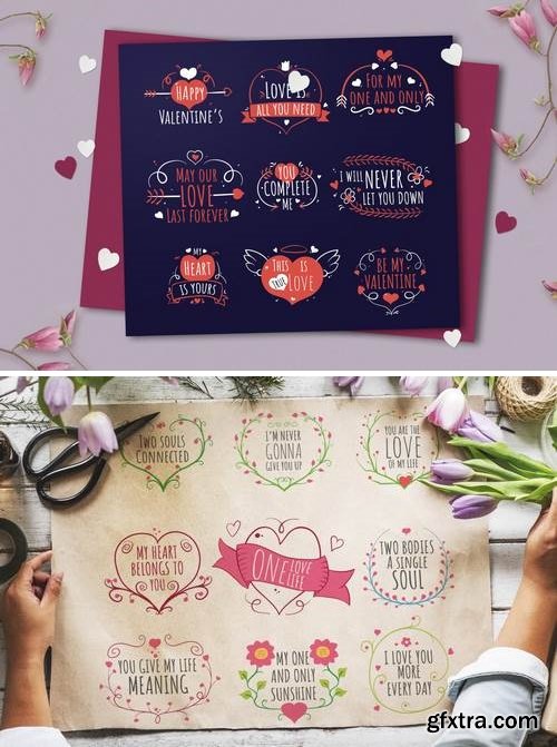 Hand-drawn Valentine\'s Day Badge Collection