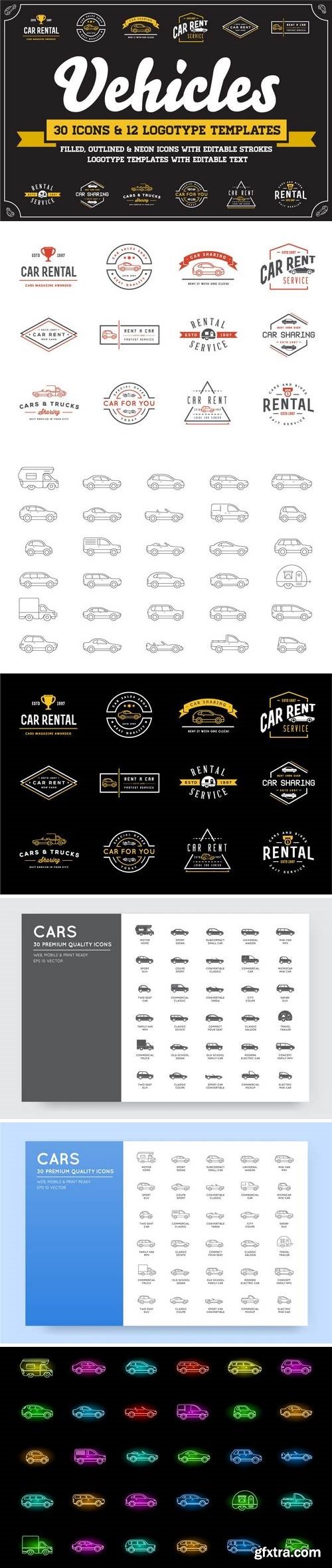 Awesome Vehicles Icons and Logo Set