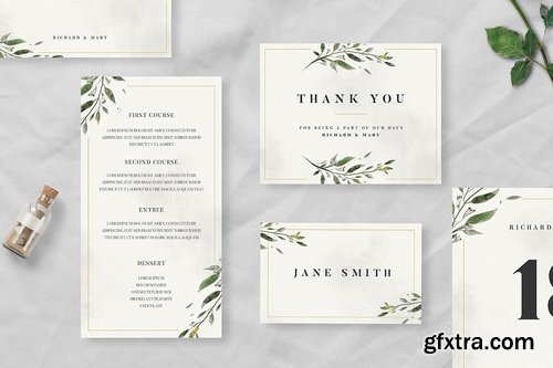 Watercolor Leaf Wedding Invitation Suite