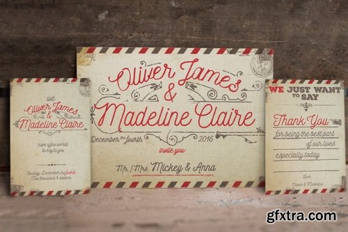 Vintage Airmail Wedding Invitation