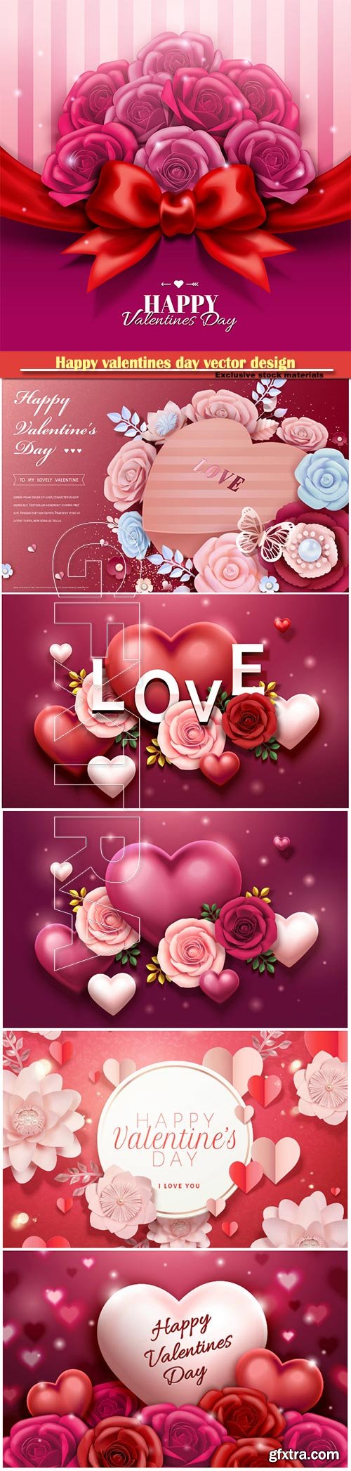 Happy valentines day vector design with heart, balloons, roses in 3d illustration # 2