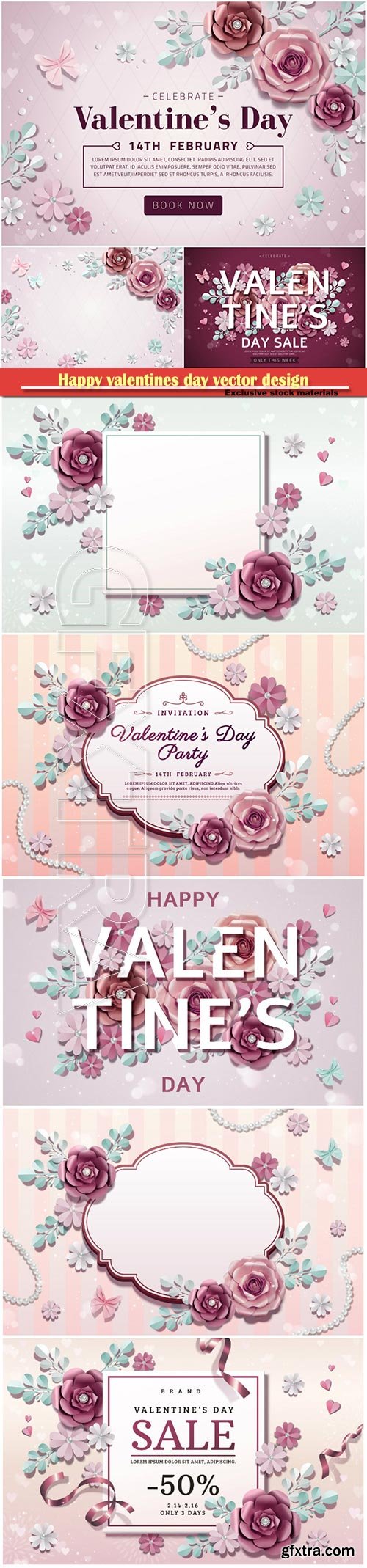 Happy valentines day vector design with heart, balloons, roses in 3d illustration # 6