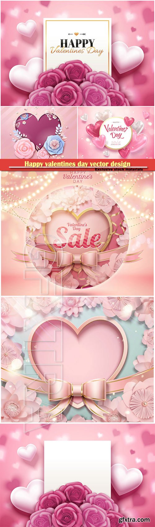 Happy valentines day vector design with heart, balloons, roses in 3d illustration # 9