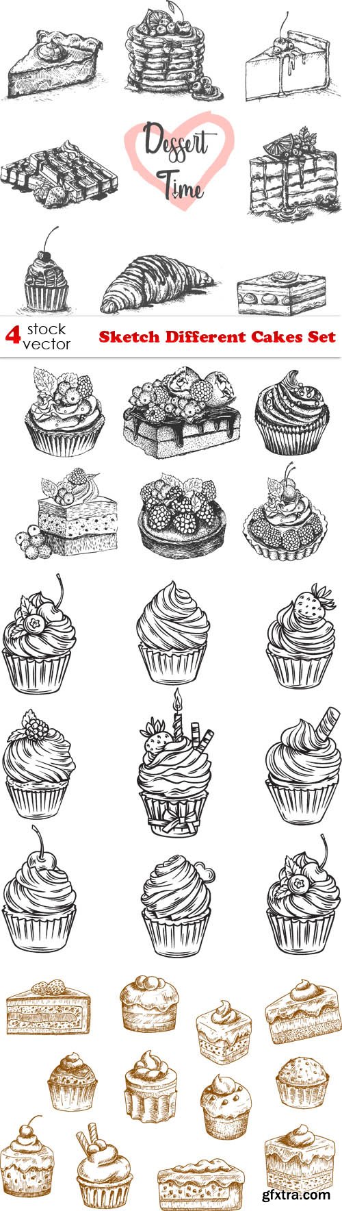 Vectors - Sketch Different Cakes Set