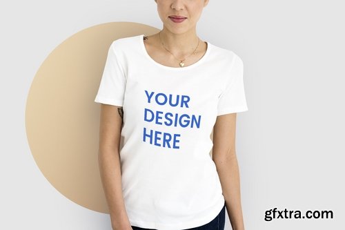 Woman wearing mockup design space white tee