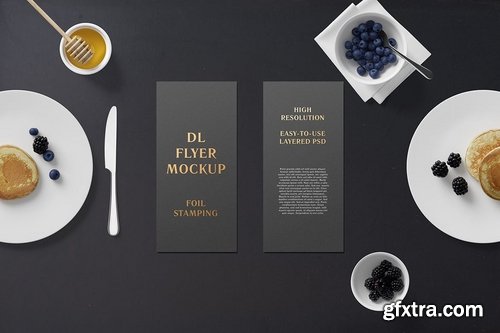 DL Flyer With Foil Stamping Mockup - Breakfast Set