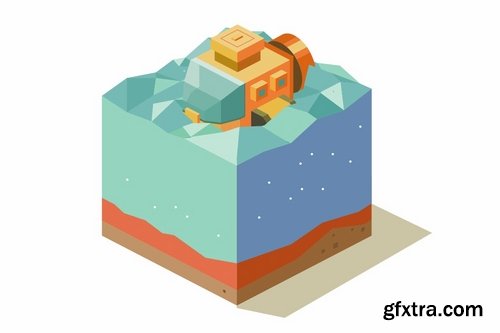 Low Poly Isometric Vector Design Pack 4