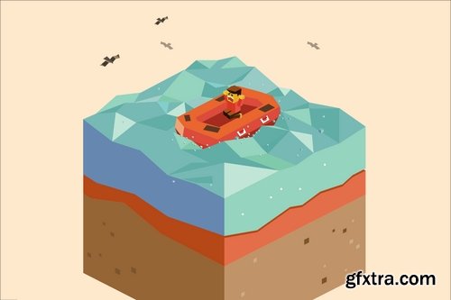 Low Poly Isometric Vector Design Pack 4