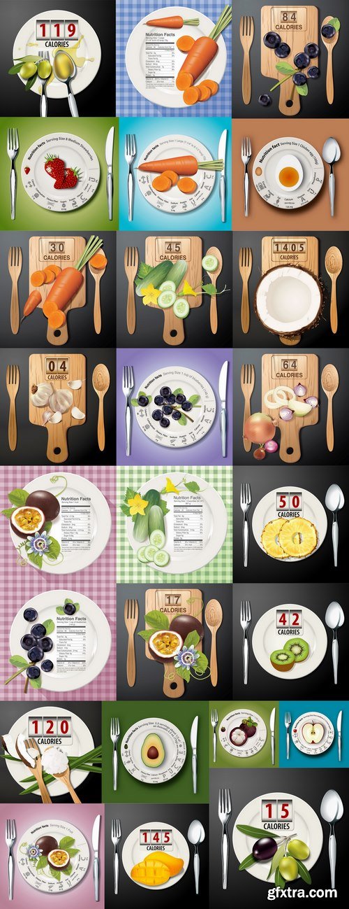 Vegetable fruit diet vitamin vector image 25 EPS