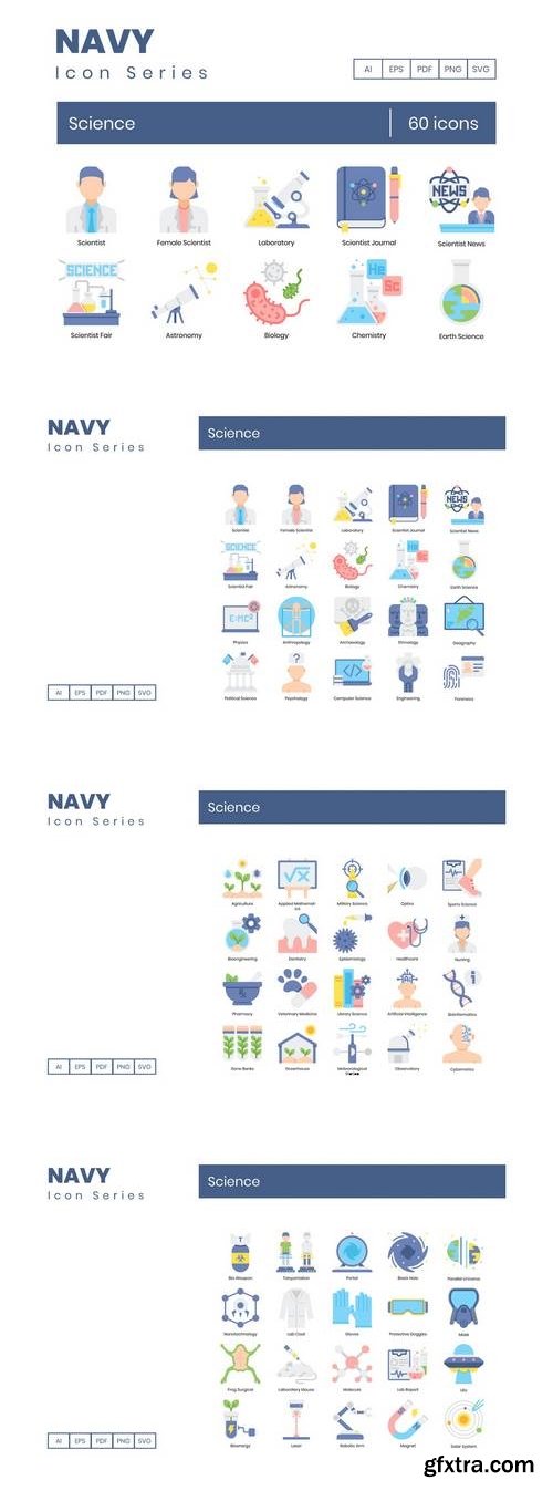 60 Science Icons | Navy Series