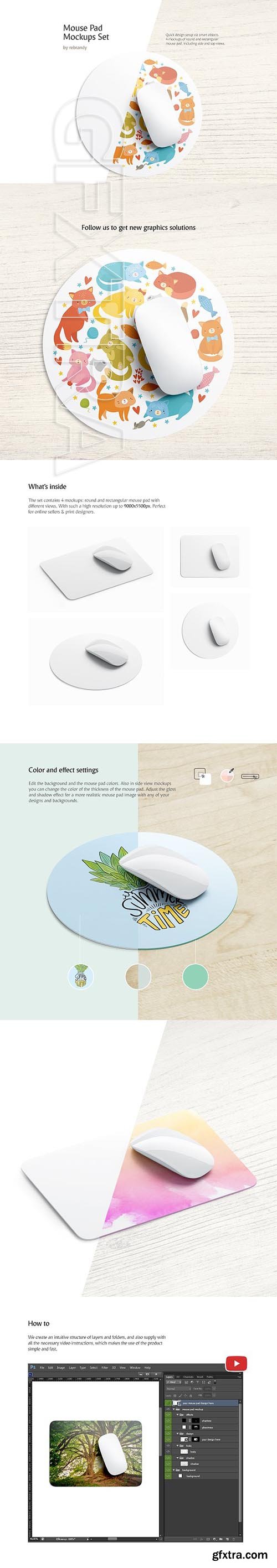 CreativeMarket - Mouse Pad Mockups Set 3446701