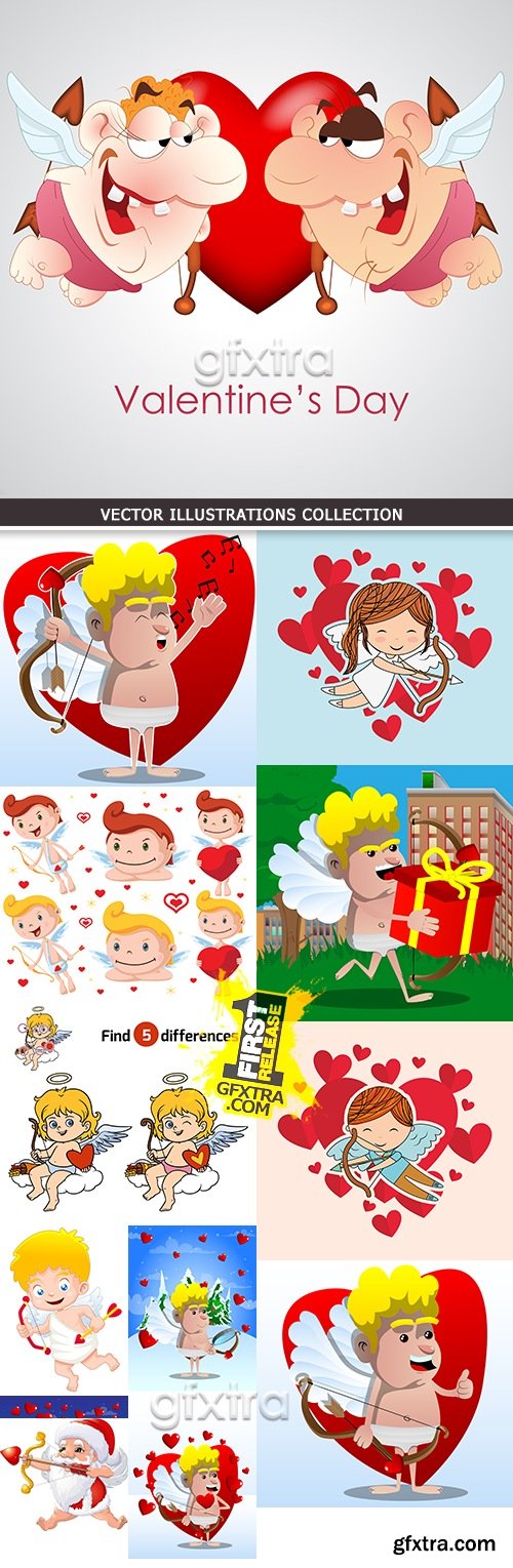 Happy cartoon romantic cupid with onions and arrows