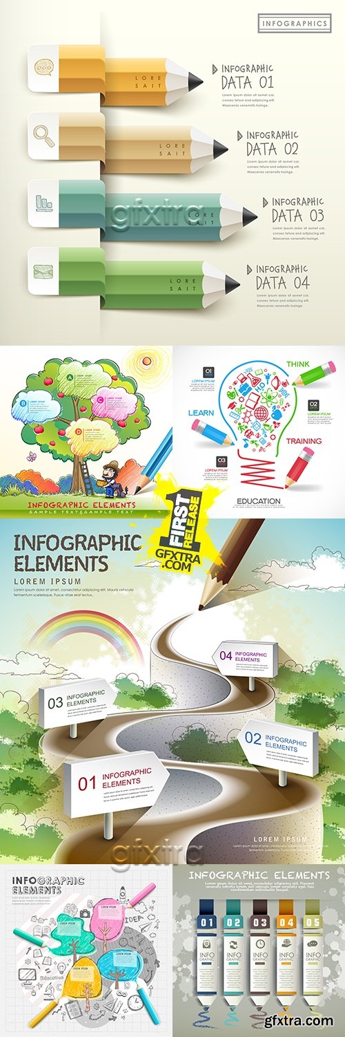 Pencil infographics business options elements 30