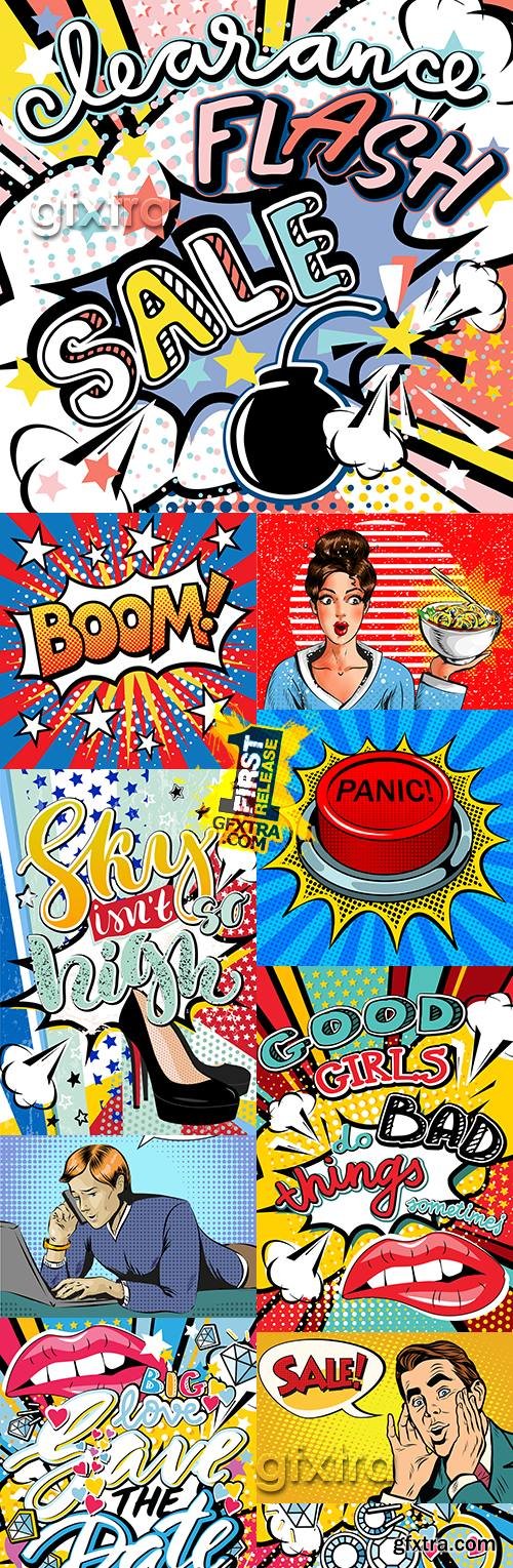 Pop art illustration and cloud inscriptions design element 10