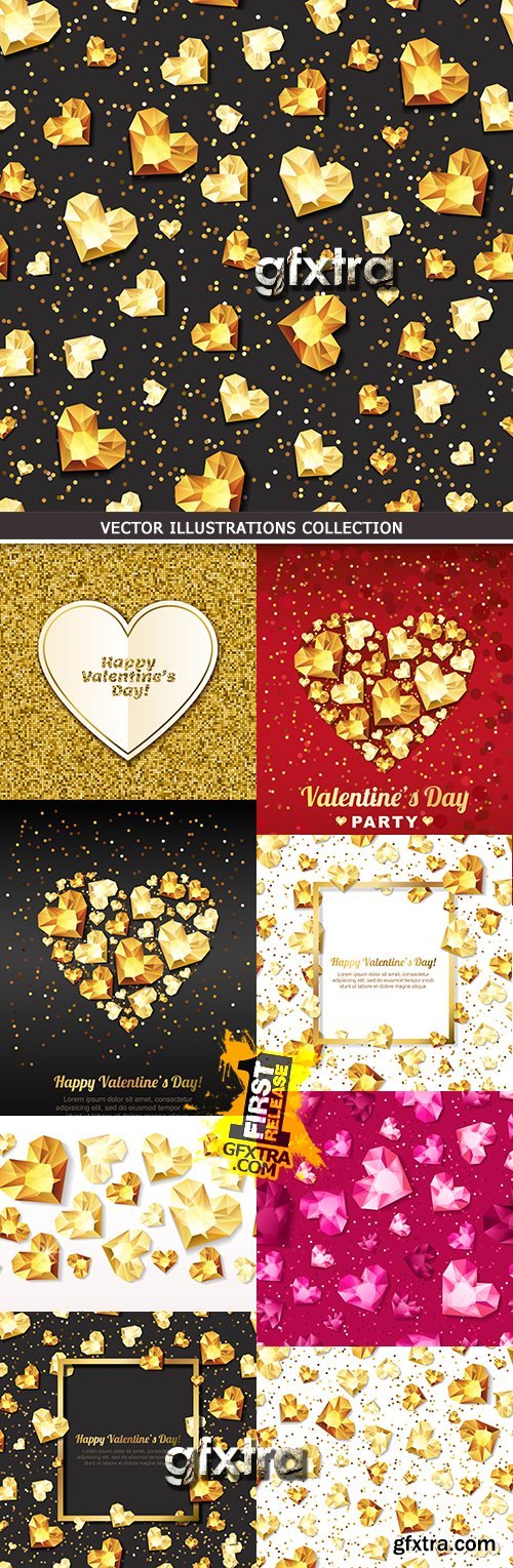 Valentines Day diamond golden decorative elements 11