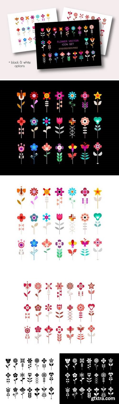 4 Option of a Flower Vector Icon Set