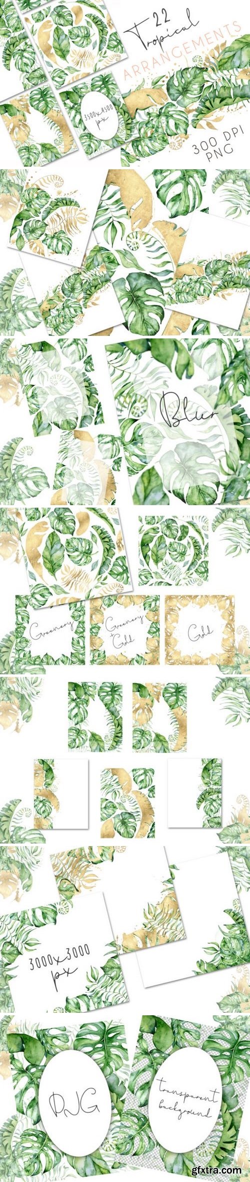 CM - 22 Tropical Arrangements watercolor jungle clipart 3434744