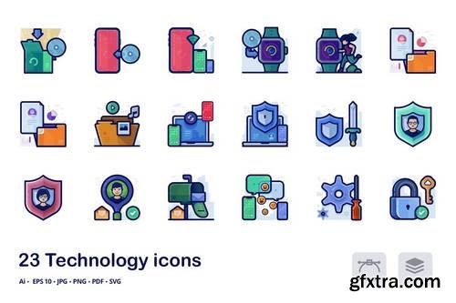 Technology detailed filled outline icons