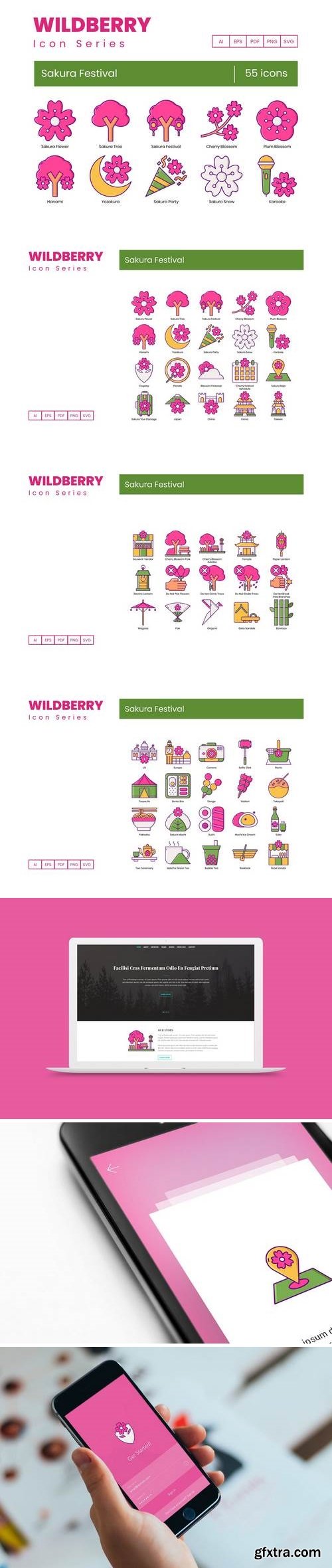 55 Sakura Festival Icons | Wildberry Series