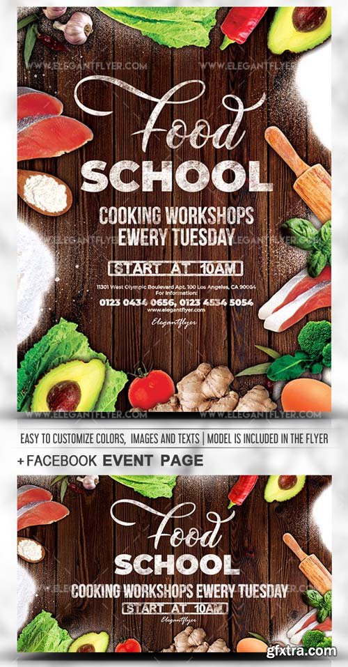 Food School V3 2019 PSD Flyer Template + Facebook Cover + Instagram Post