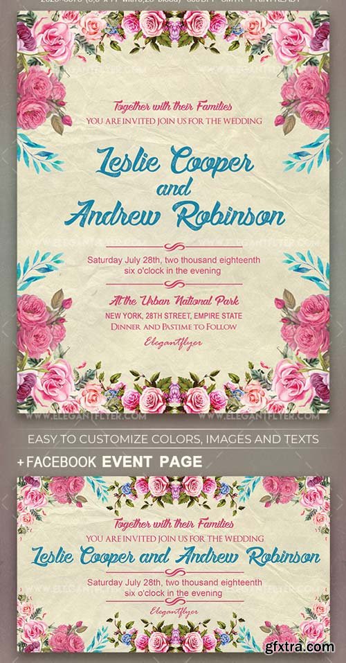 Retro Wedding V1 2019 PSD Flyer Template + Facebook Cover + Instagram Post