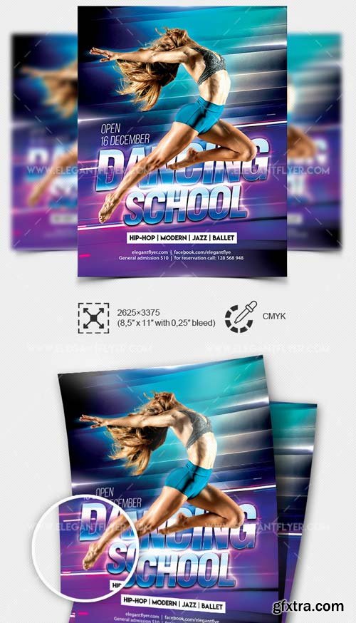 Dancing School V1 2019 PSD Flyer Template + Facebook Cover + Instagram Post