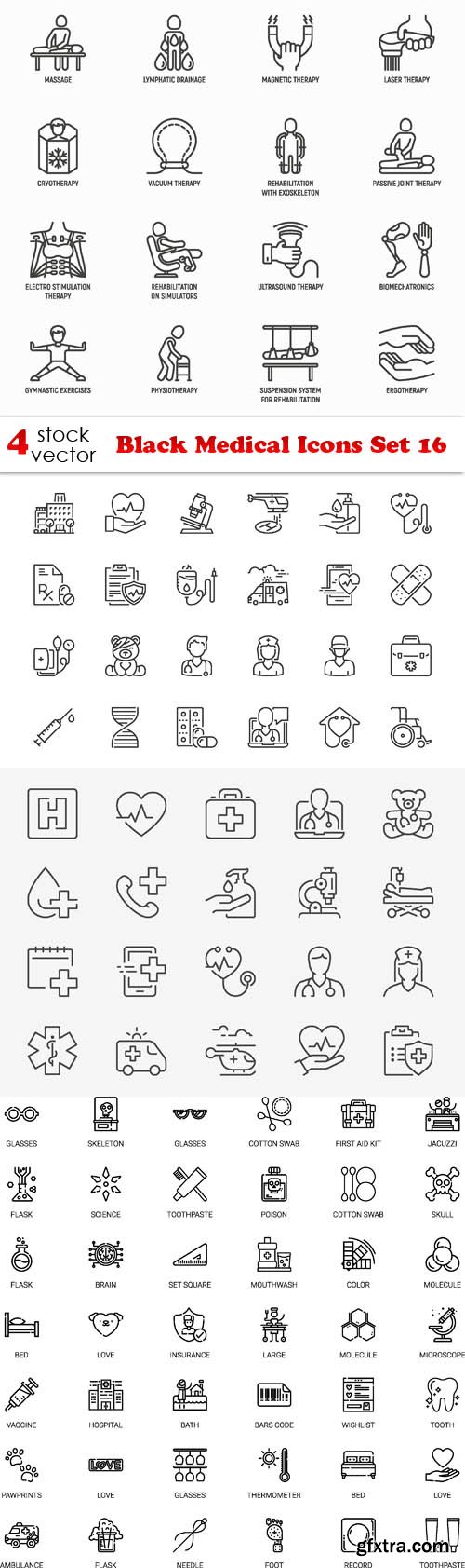 Vectors - Black Medical Icons Set 16