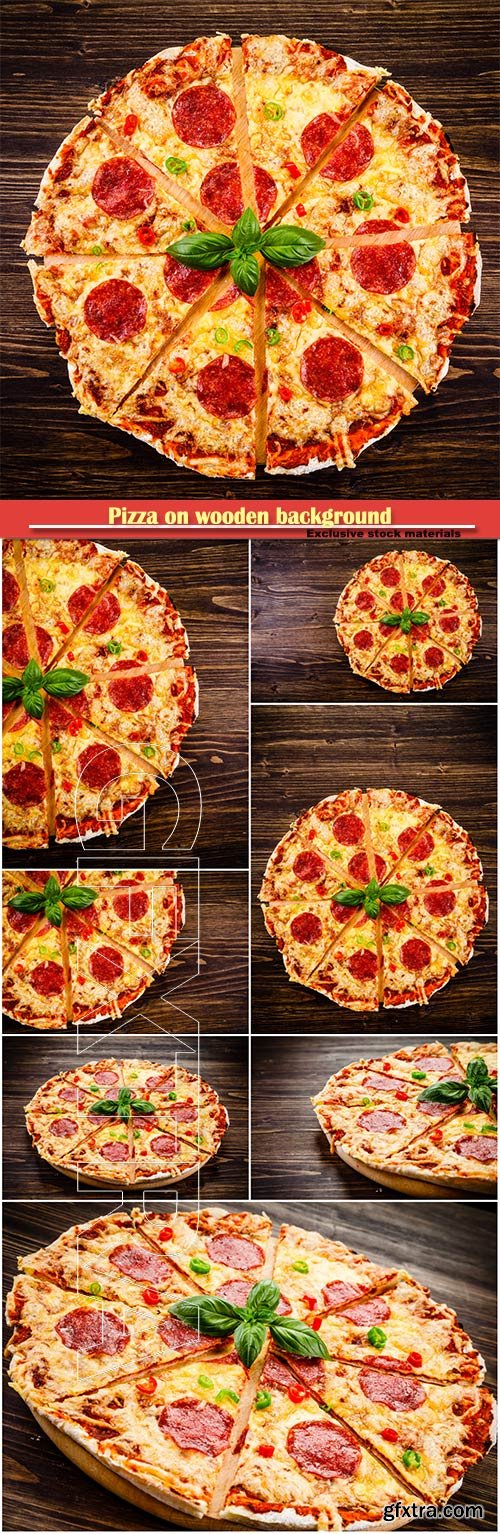 Pizza on wooden background