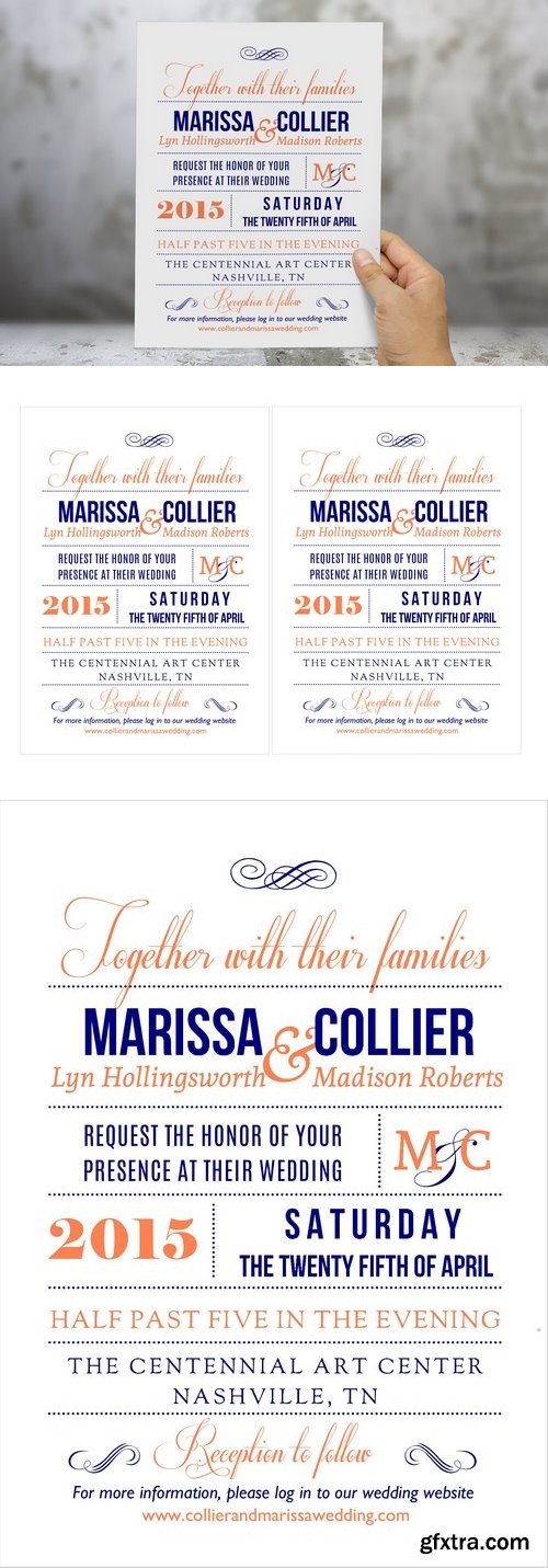 CM - Coral navy Word wedding invitation 204323