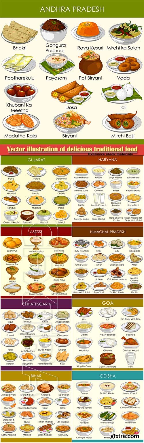 Vector illustration of delicious traditional food of India