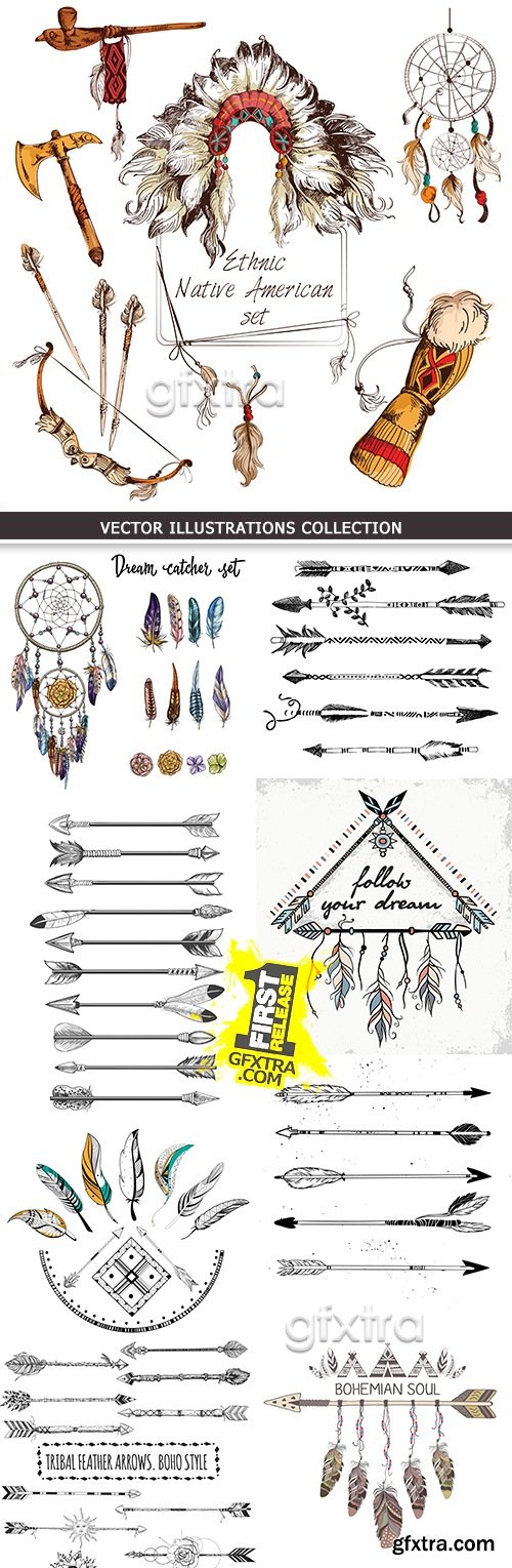 Arrow and feather boho ethnic Indian vintage sketch