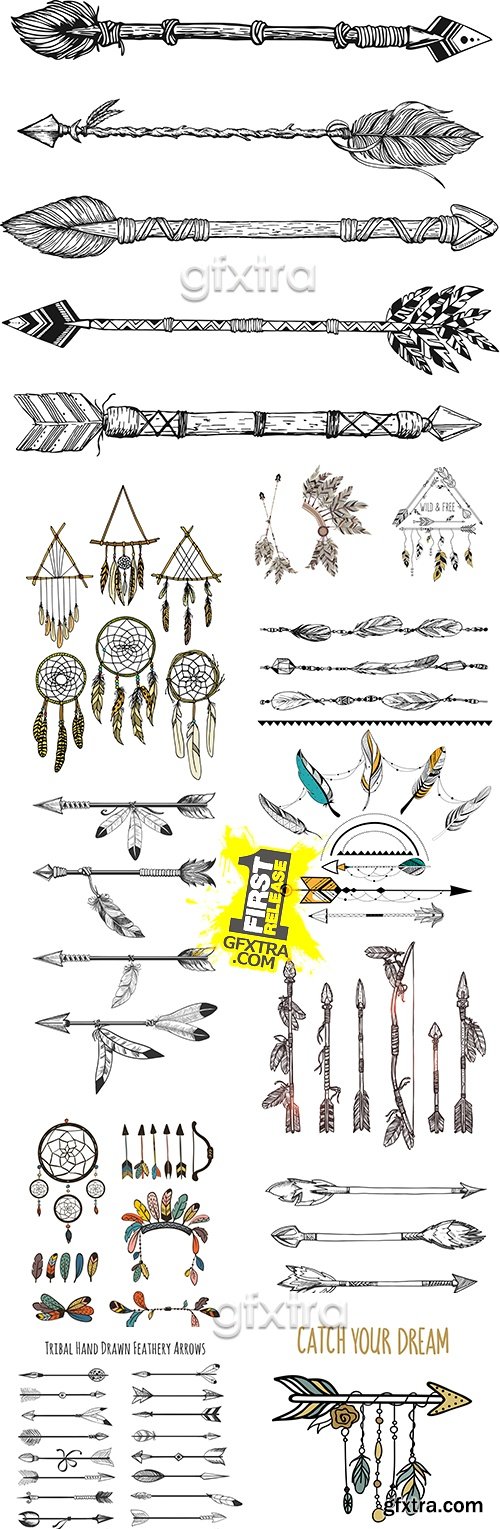 Arrow and feather boho ethnic Indian vintage sketch