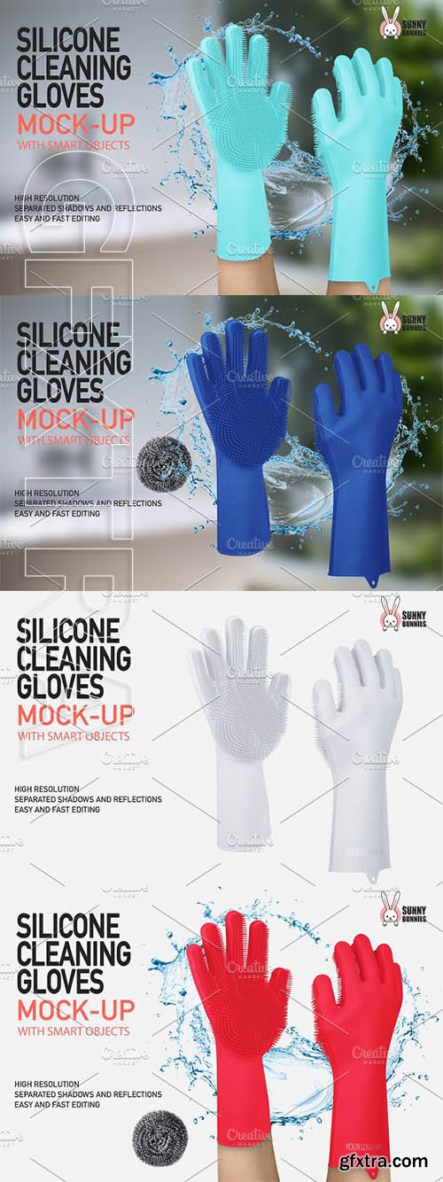 CreativeMarket - SILICONE CLEANING GLOVES MOCK-UP 3350367