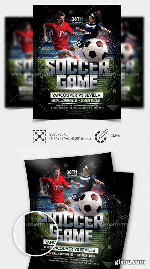 Soccer Game V3 2019 PSD Flyer Template + Facebook Cover + Instagram Post