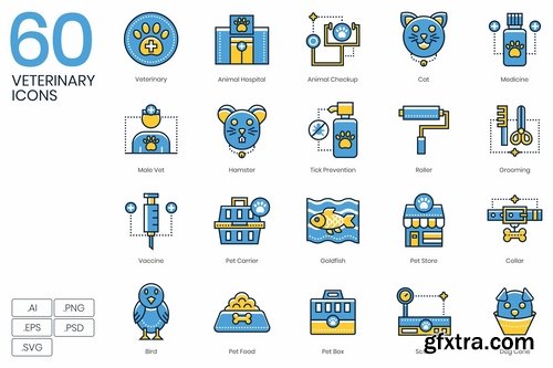 60 Veterinary Icons Kinetic Series