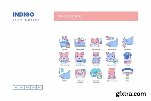65 Pet Grooming Icons  Indigo Series
