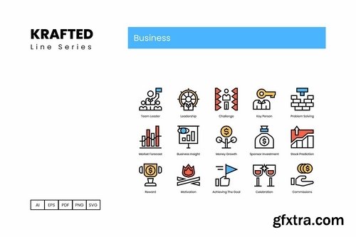 90 Business Icons Krafted Line Series