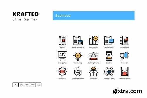 90 Business Icons Krafted Line Series