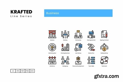 90 Business Icons Krafted Line Series