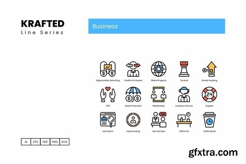 90 Business Icons Krafted Line Series