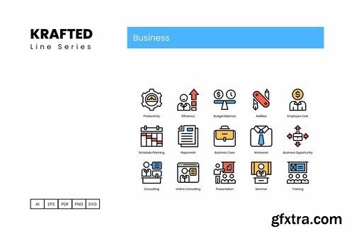 90 Business Icons Krafted Line Series