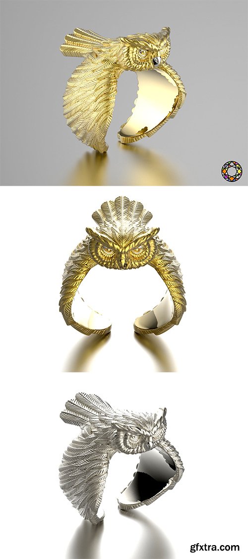 Cgtrader - Owl fashion ring 0156 3D print model