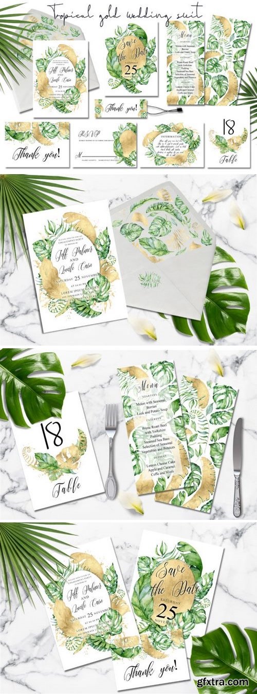 CM - Tropical gold wedding invitation 3483329