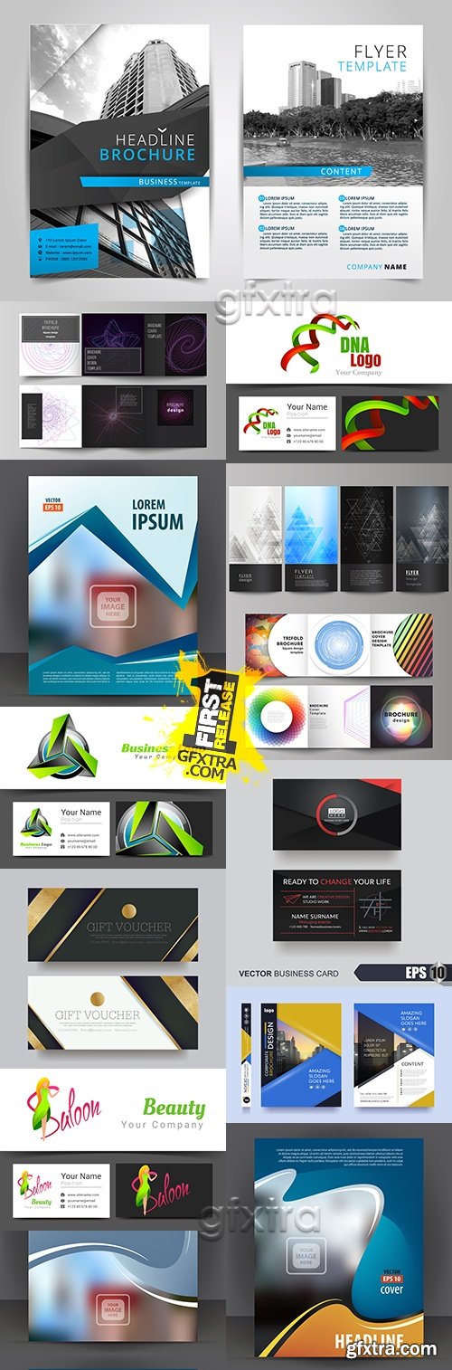 Business card brochure abstract templates and gift voucher 36