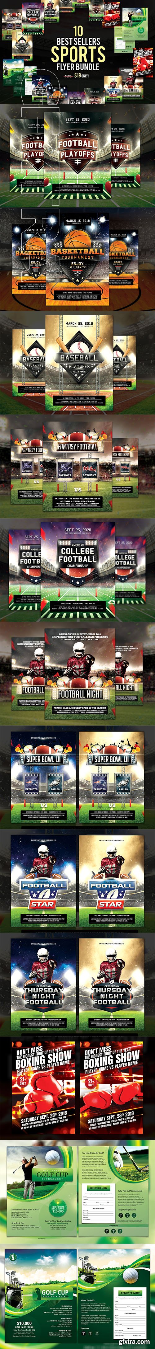 CreativeMarket - 10 Best Sellers Sports Flyer Bundle 3152664