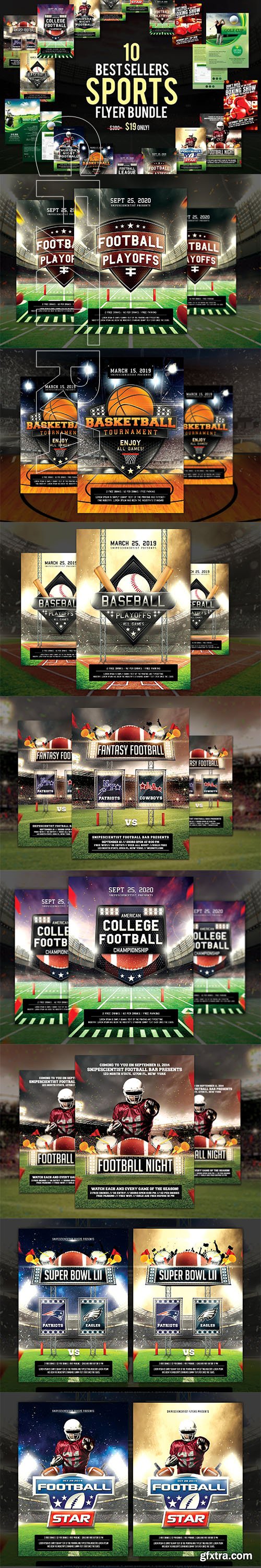 CreativeMarket - 10 Best Sellers Sports Flyer Bundle 3152664