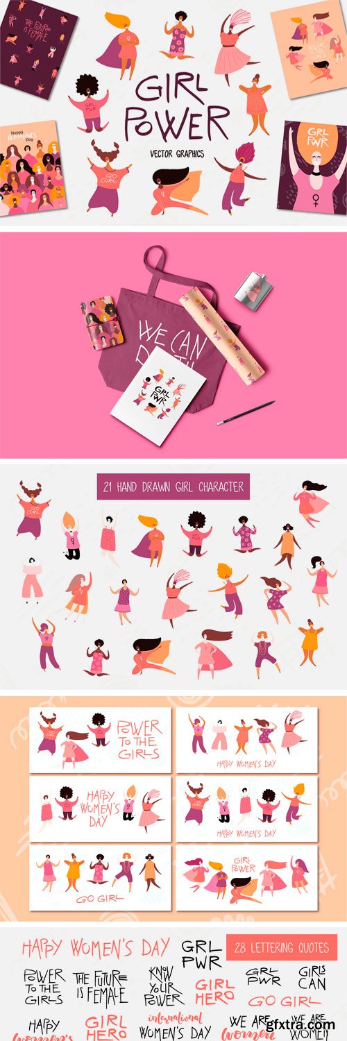 CM - Girl Power Vector Set, Art & Quotes 3436263