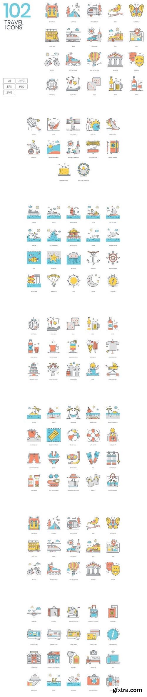 102 Travel Color Line Icons