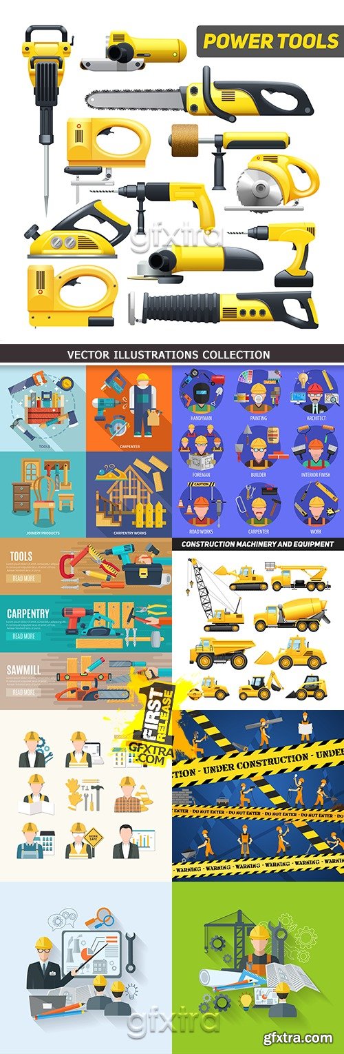 Construction tools and flat icons design illustration