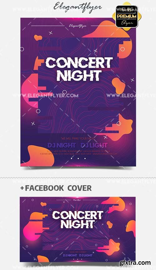 Concert Night V2 2019 PSD Flyer Template + Facebook Cover + Instagram Post